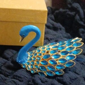 Elegant Blue Swan Figurine Trinket Holddr